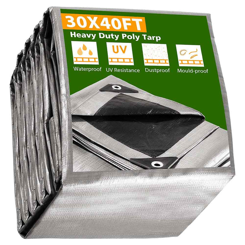 30x40 ft Heavy-Duty Tarp Shelter Cover Tarpaulin, Silver