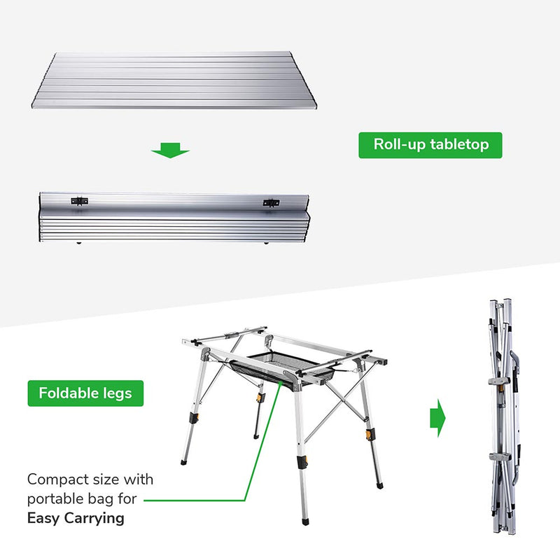 Foldable Camping Table Lightweight 35"x20"x(17" to 26")