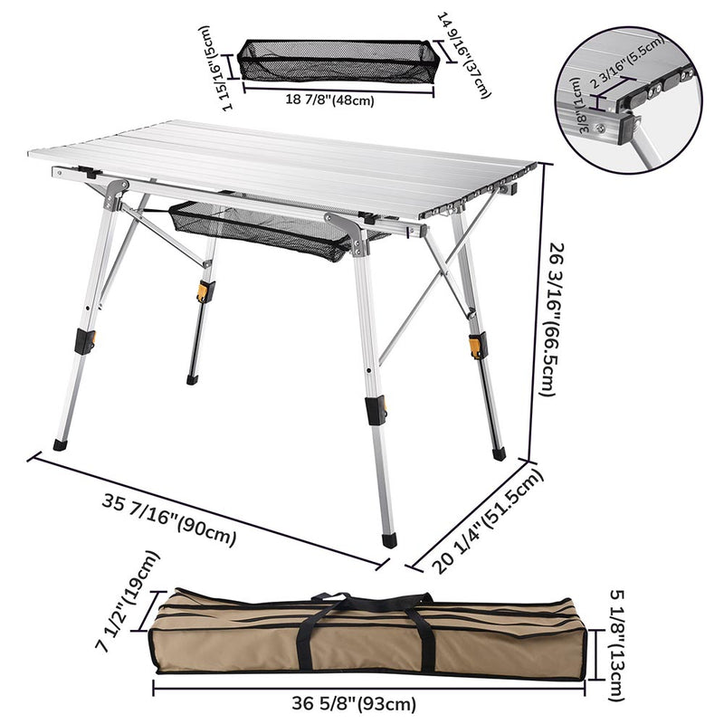 Foldable Camping Table Lightweight 35"x20"x(17" to 26")
