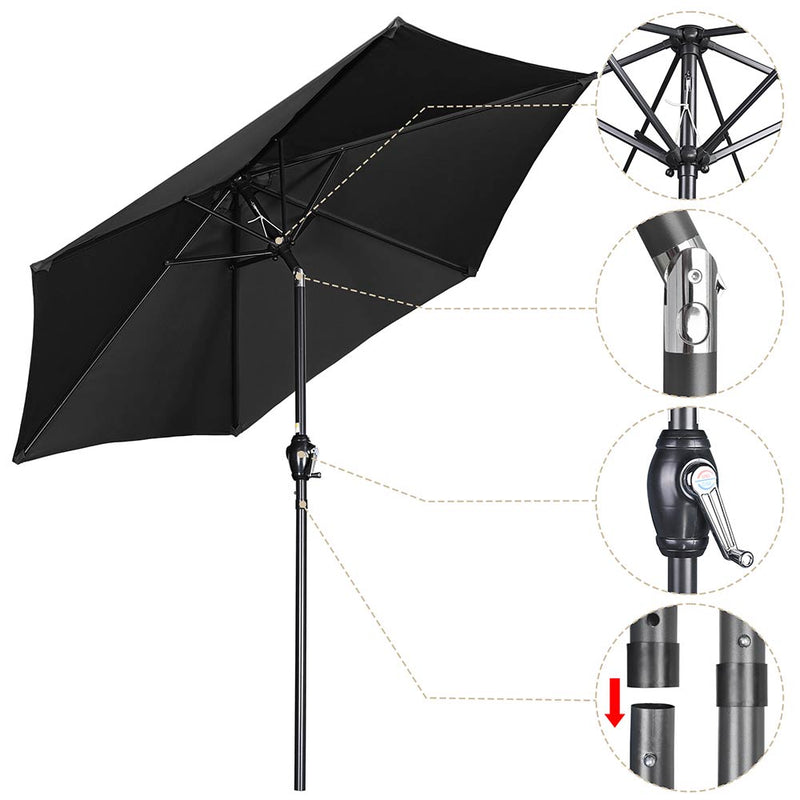 7.5 Foot Patio Umbrella Tilting Crank Lift 6-Rib