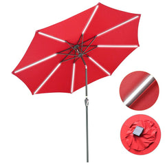 10 ft Patio Umbrella with Lights Solar Umbrella Tilt 8-Rib