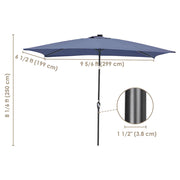 10x6.5ft Rectangular Patio Umbrella Tilt Solar Table Umbrella 6-Rib