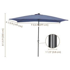 10x6.5ft Rectangular Patio Umbrella Tilt Solar Table Umbrella 6-Rib