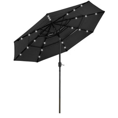 9 Foot Tilting Patio Umbrella with Light 3-Tiered