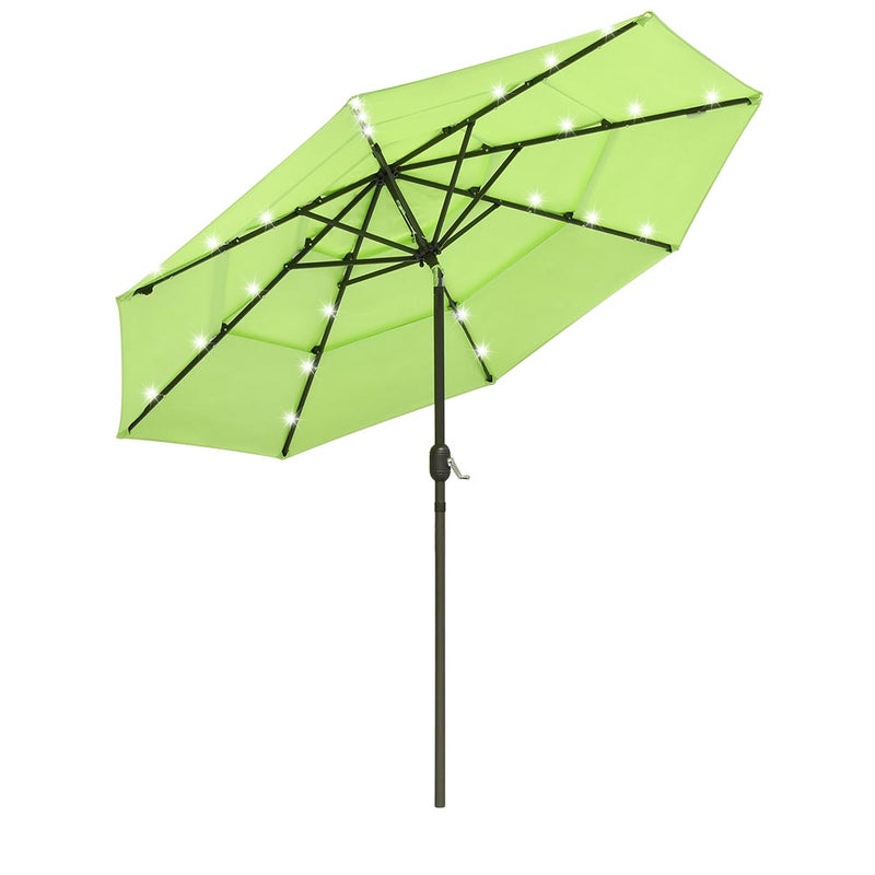 9 Foot Tilting Patio Umbrella with Light 3-Tiered