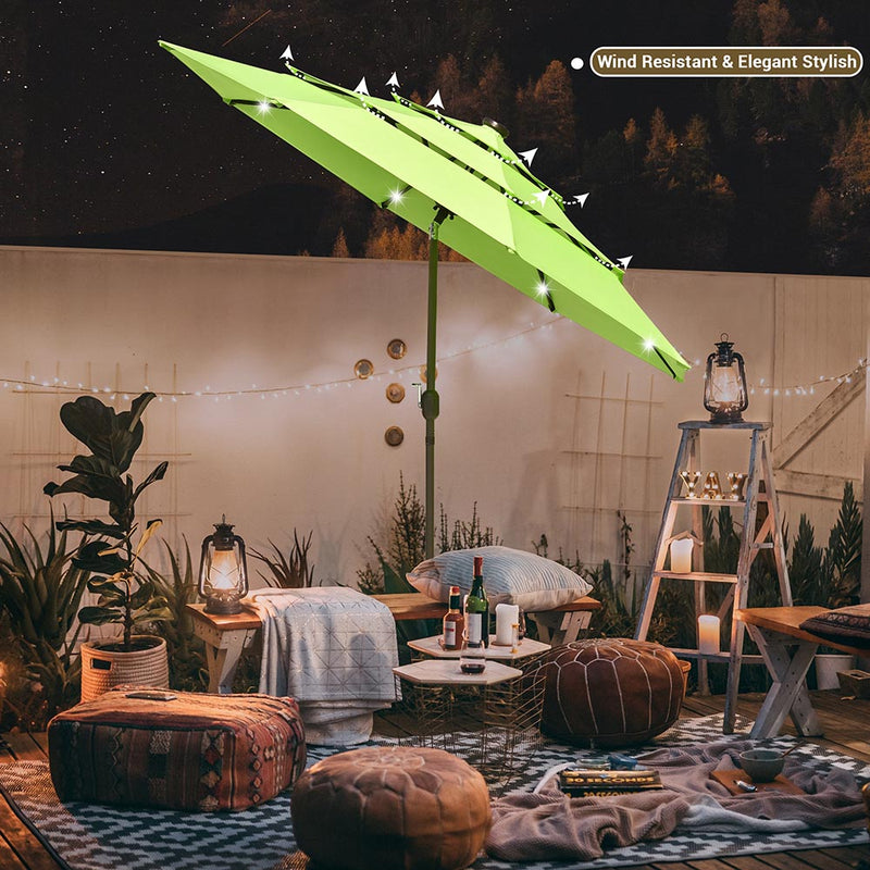 9 Foot Tilting Patio Umbrella with Light 3-Tiered