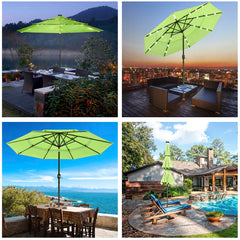 9 Foot Tilting Patio Umbrella with Light 3-Tiered