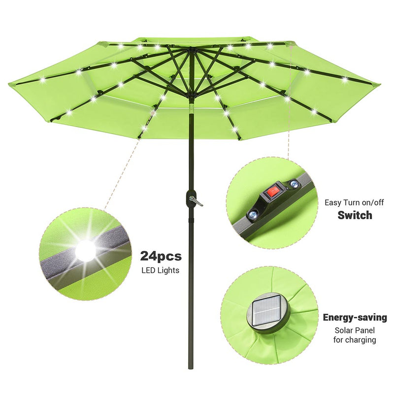 9 Foot Tilting Patio Umbrella with Light 3-Tiered