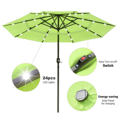 9 Foot Tilting Patio Umbrella with Light 3-Tiered