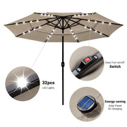 10 Foot Tilting Patio Umbrella with Light 3-Tiered