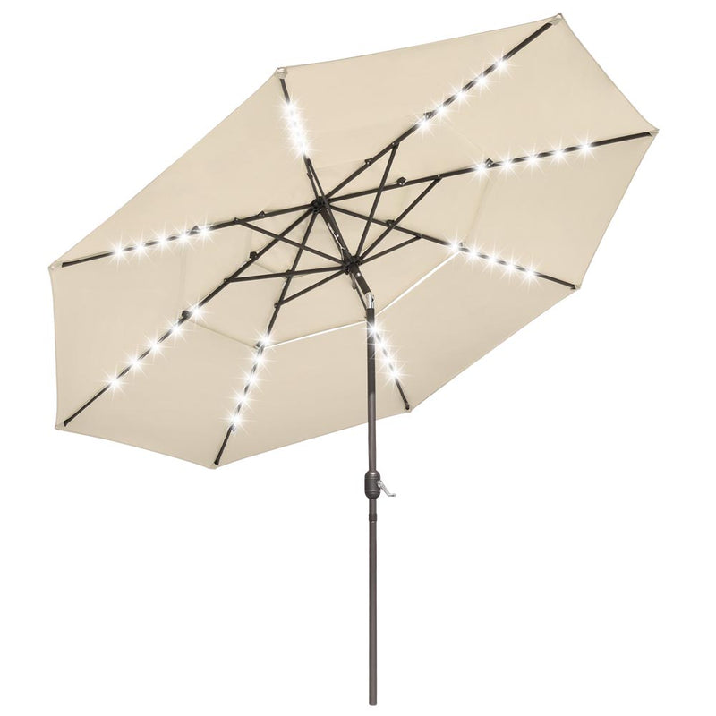 11 Foot Tilting Patio Umbrella with Light 3-Tiered