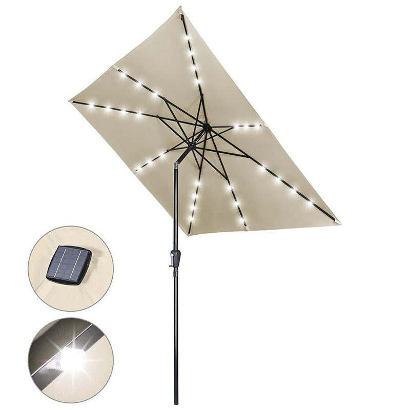 9 ft Lighted Patio Umbrella Square Solar Umbrella Tilt 8-Rib