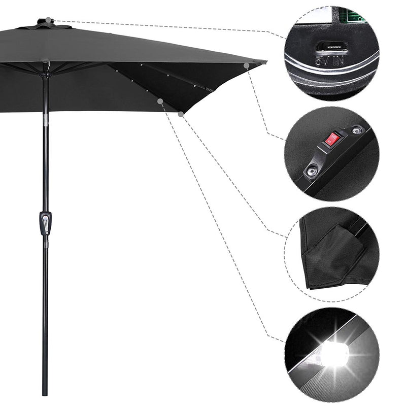 9 ft Lighted Patio Umbrella Square Solar Umbrella Tilt 8-Rib