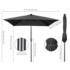 9 ft Lighted Patio Umbrella Square Solar Umbrella Tilt 8-Rib