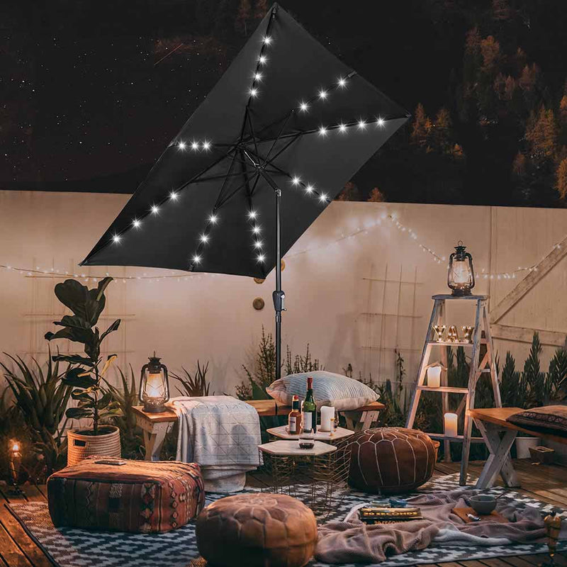 9 ft Lighted Patio Umbrella Square Solar Umbrella Tilt 8-Rib