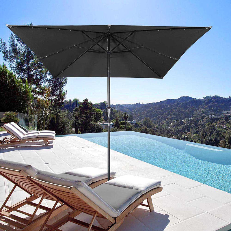 9 ft Lighted Patio Umbrella Square Solar Umbrella Tilt 8-Rib