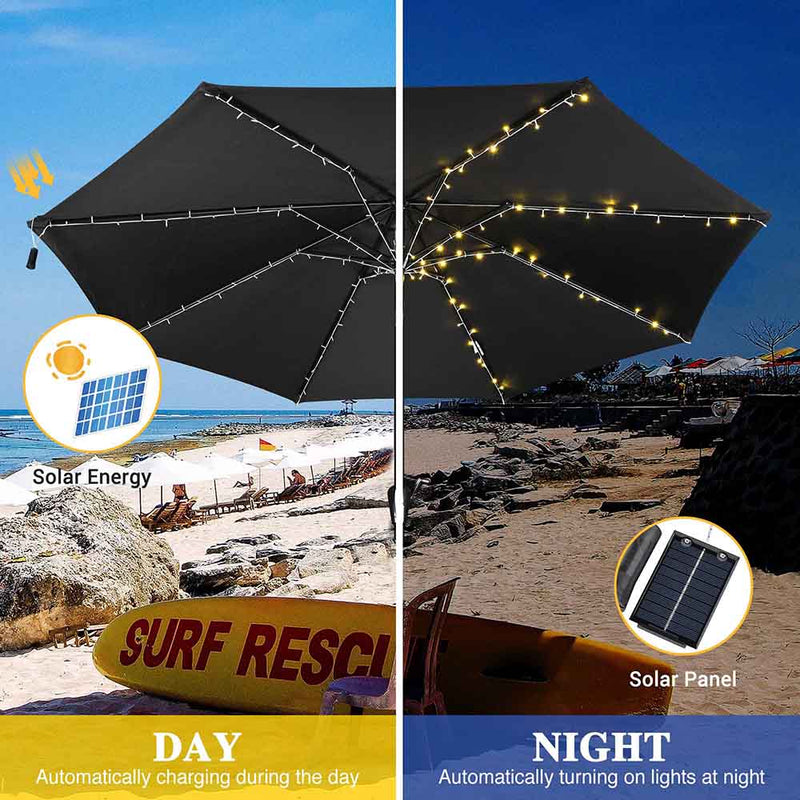 Outdoor Umbrella Lights Solar Day Night Sensor 9-10ft 8-Rib
