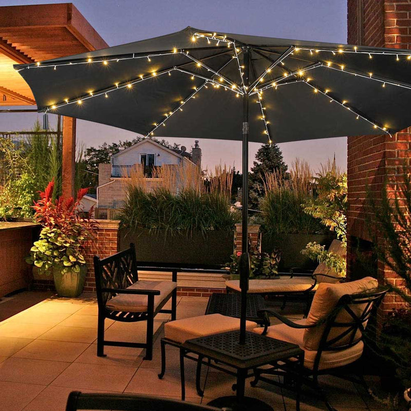 Outdoor Umbrella Lights Solar Day Night Sensor 9-10ft 8-Rib