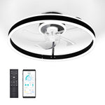 DIY Bedroom Ceiling Fan with Light Remote & App Control, 19"