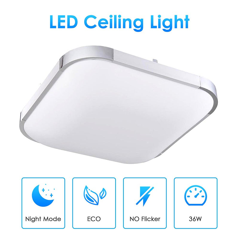 Kitchen Ceiling Light Dimmable Square Flush Mount Remote 36W 15in