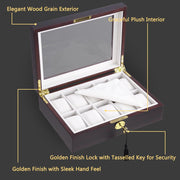 12-Slot Walnut Matte Finish Wood Watch Display Case