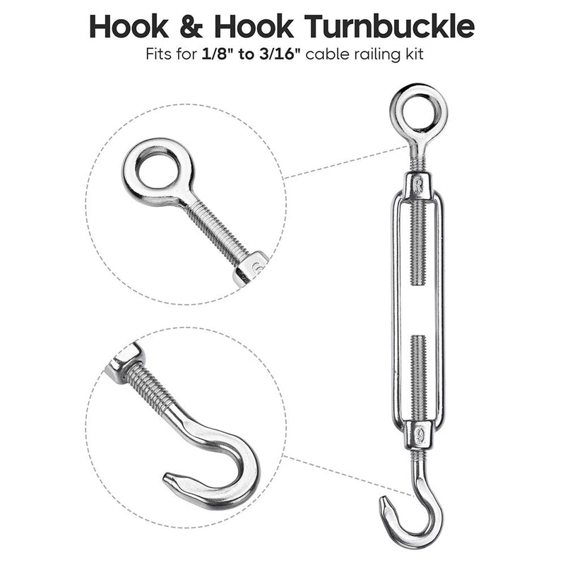 DIY Cable Railing Hardware M6 Hook & Eye Turnbuckle 6ct/Pack