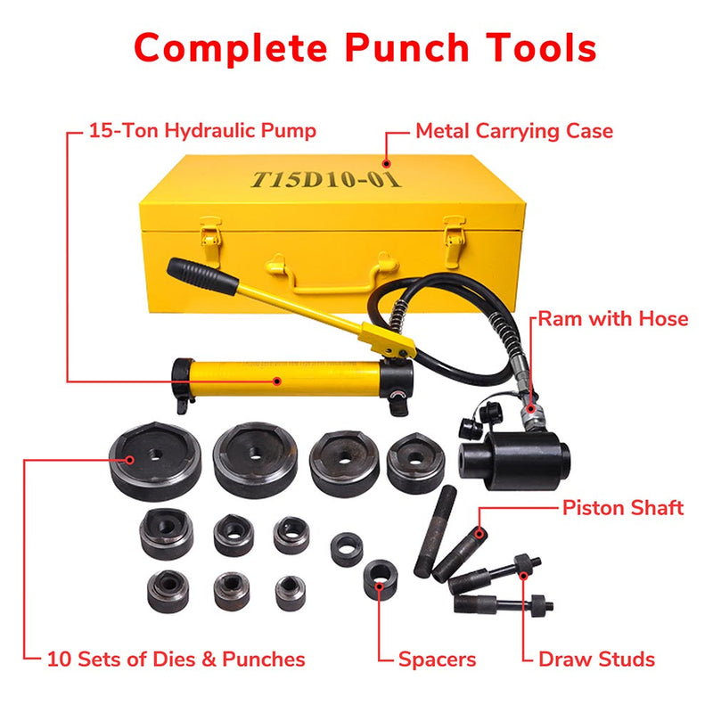 15-Ton Hydraulic Punch Driver Tool Kit w/ 10 Dies