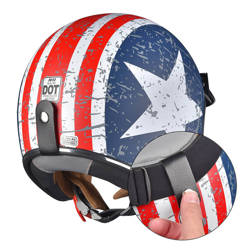 DOT Open Face Motorcycle Helmet American Flag with Visor