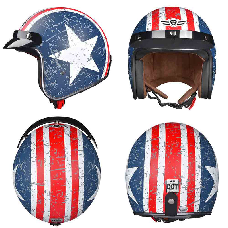 DOT Open Face Motorcycle Helmet American Flag with Visor