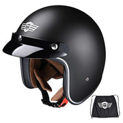 3/4 Open Face Motorcycle Helmet DOT Matte Black S-XXL