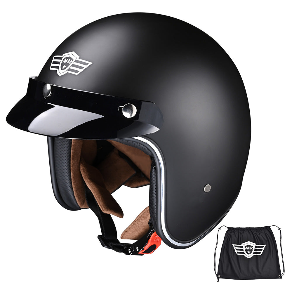 3/4 Open Face Motorcycle Helmet DOT Matte Black S-XXL | The DIY Outlet