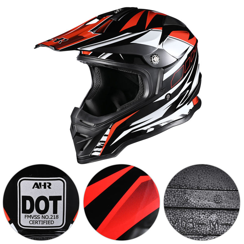 Womens Motocross Helmet Full Face DOT Black Red