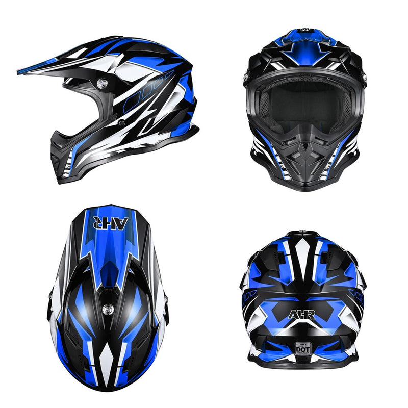 Dirt Bike Helmet Mens Full Face MX Helmet DOT Black Blue