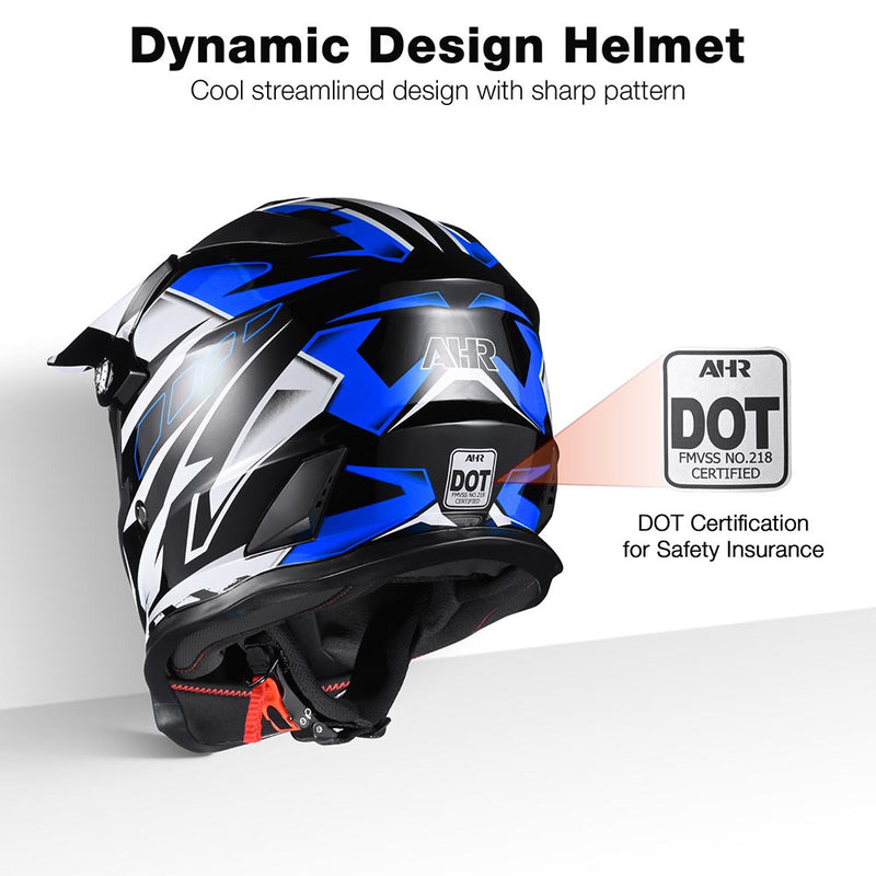 Dirt Bike Helmet Mens Full Face MX Helmet DOT Black Blue