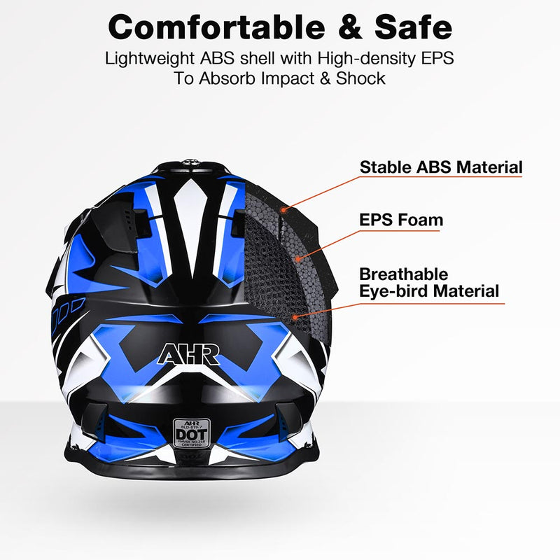 Dirt Bike Helmet Mens Full Face MX Helmet DOT Black Blue