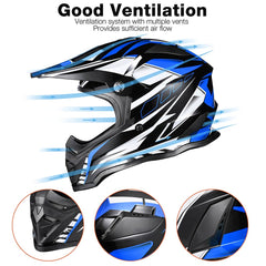 Dirt Bike Helmet Mens Full Face MX Helmet DOT Black Blue