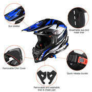 Dirt Bike Helmet Mens Full Face MX Helmet DOT Black Blue