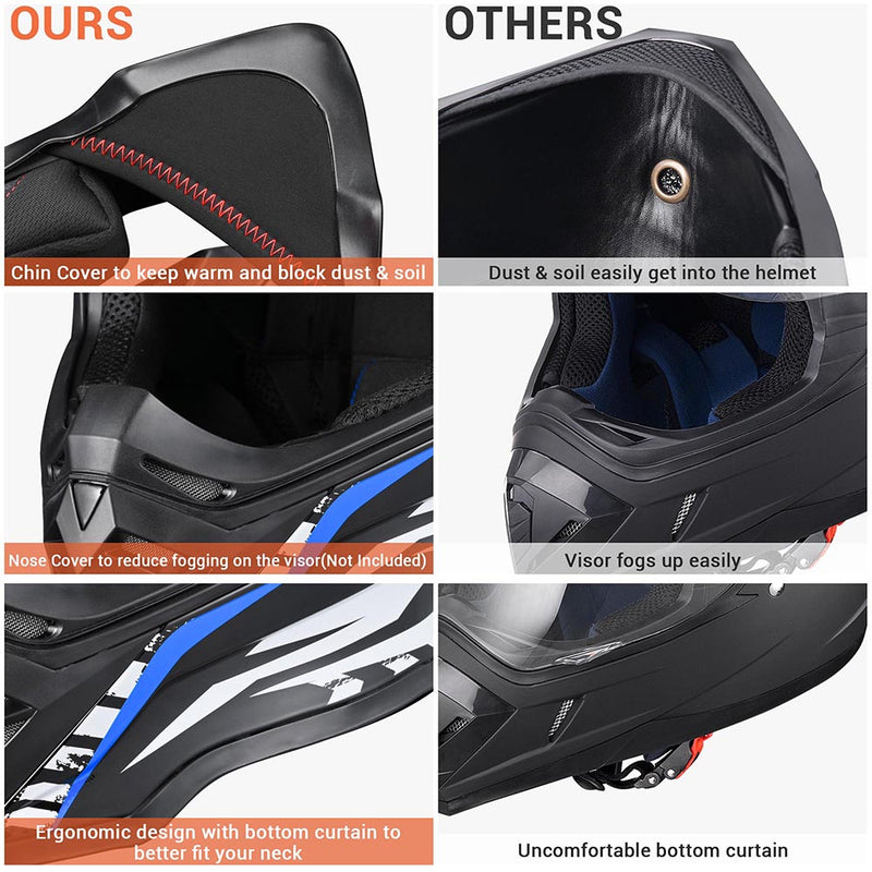 Dirt Bike Helmet Mens Full Face MX Helmet DOT Black Blue