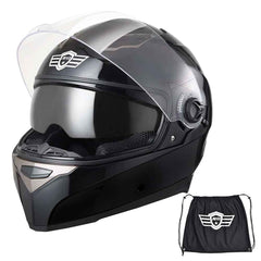 Full Face Dual Visors DOT Motor Helmet Glossy Black S M L XL