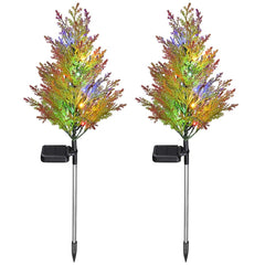 Solar Garden Lights Set of 2 Christmas Pine Tree with Stakes