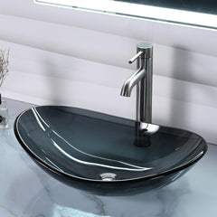 Bathroom Sink Tempered Glass Countertop Sink Oval Gray 22x14