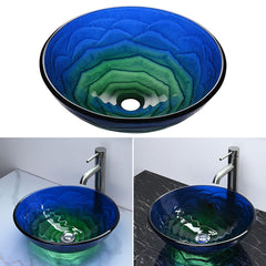 Bathroom Sink Tempered Glass Countertop Vanity Sink Round Blue Green