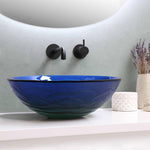 DIY Bathroom Sink Tempered Glass Countertop Vanity Sink Round Blue Green