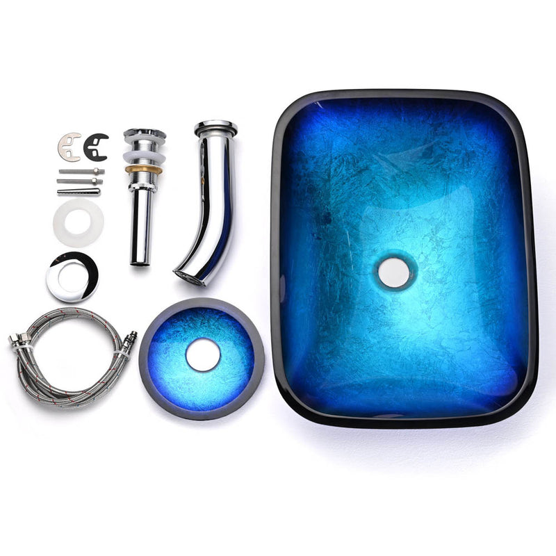 20x15 inch Glass Vessel Sink & Waterfall Faucet Blue