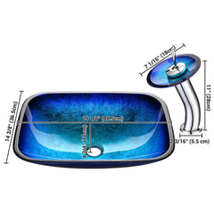 20x15 inch Glass Vessel Sink & Waterfall Faucet Blue