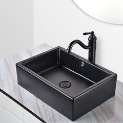 Aquaterior Rectangle Vessel Porcelain Sink Black w/ Overflow Drain
