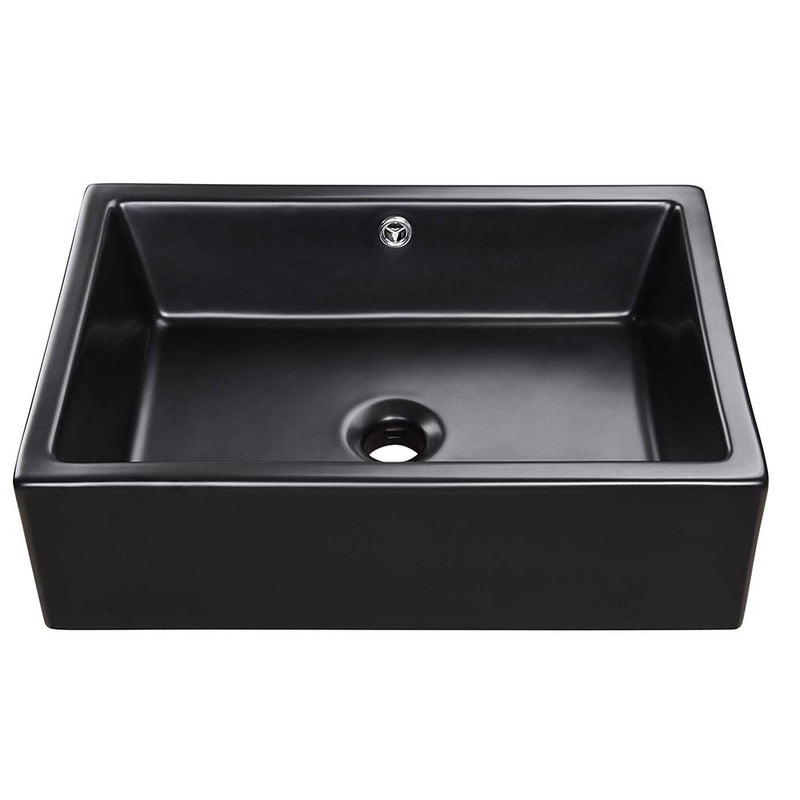 Aquaterior Rectangle Vessel Porcelain Sink Black w/ Overflow Drain