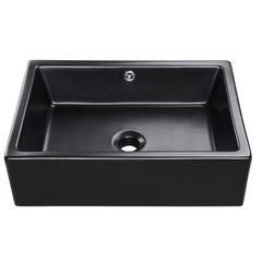 Aquaterior Rectangle Vessel Porcelain Sink Black w/ Overflow Drain