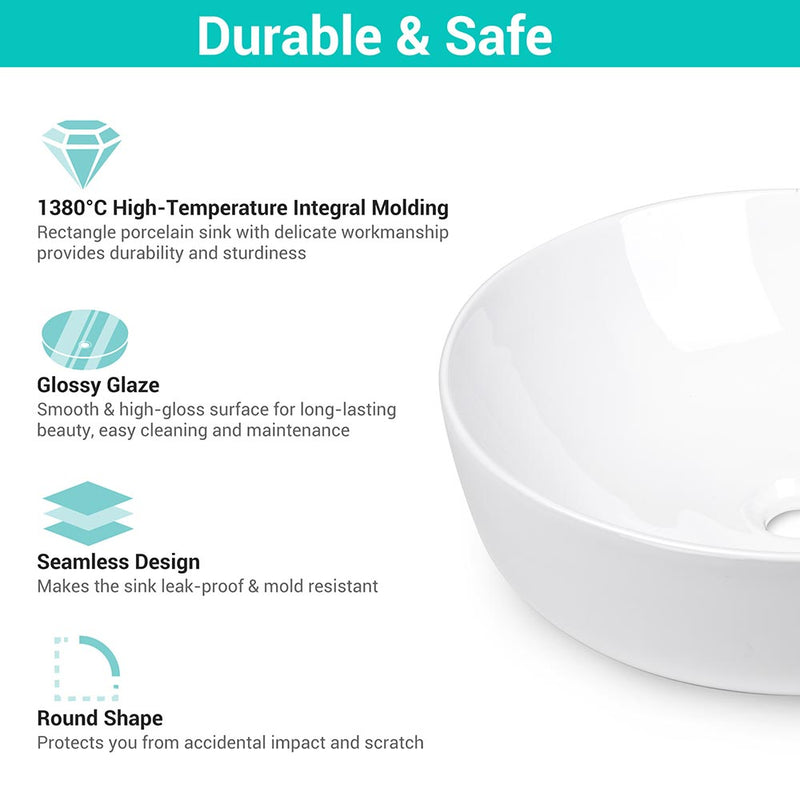 Aquaterior Bowl Sink with Drain & Strainer Round 16"