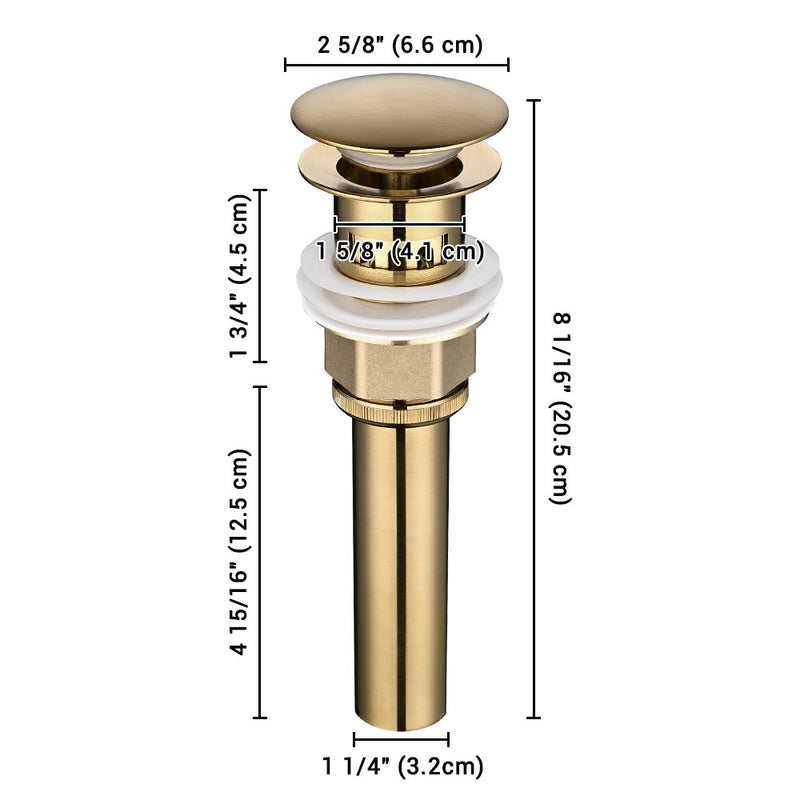 1 5/8" Overflow Pop-Up Drain w/ Hair Stopper Gold